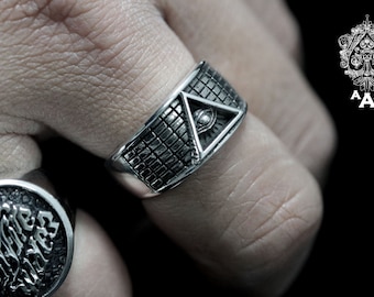 Illuminati Ring,Illuminati Signet Ring,All Seeing Eye Ring ,Sterling Silver 925 Black oxidize.