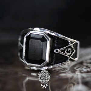 Mason ring,Freemason Ring,Silver Masonic Ring,Silver 925 Black oxidize.