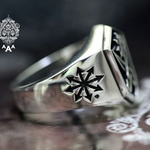Sigil of Lucifer ring,Chaos star ring,Sterling Silver 925 Black. image 4