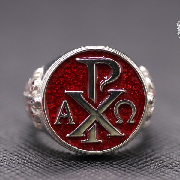 Alpha Omega Ring Silver Ring Silver 925 Alpha Omega Ring Red Enamel Chi Rho Ring