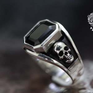 Onyx ring,Onyx Skull ring, skull ring,Series Sterling Silver 925 Black