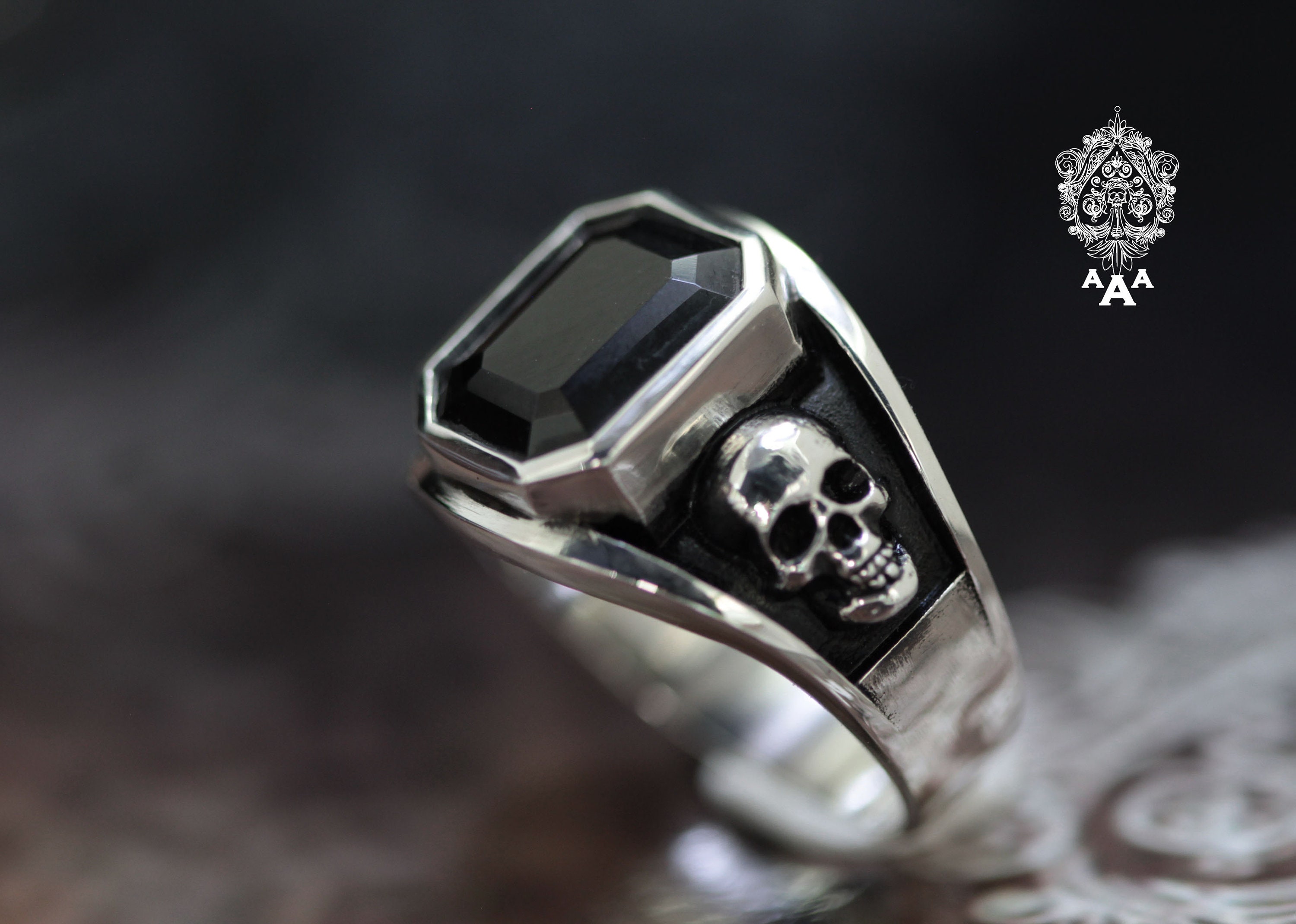 アクセサリー vintage silver skull fullstone onyx ring Onyx Skull Ring - Etsy