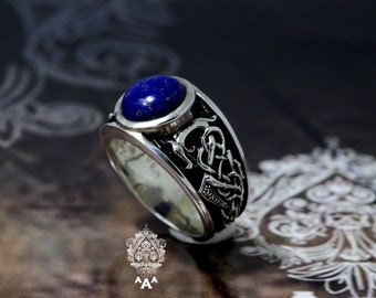 Lapis lazuli ring.Viking ring,Viking men jewelry,Lapis lazuli ring,Sterling Silver 925 Black.
