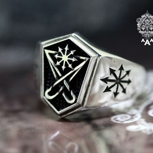 Sigil of Lucifer ring,Chaos star ring,Sterling Silver 925 Black.
