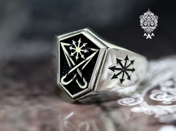 Sigil of Lucifer ring,Chaos star ring,Sterling Silver 925 Black.