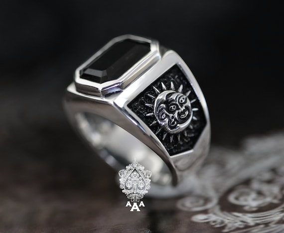 Bague lune soleil bague lune soleil argent bague onyx argent sterling 925 noir Etsy France