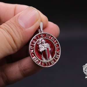 Knight Templar Pendant Silver Pendant Red Enamel Silver 925 Silver Knight Templar Pendant