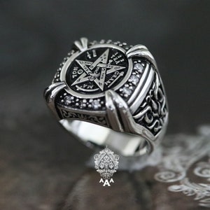 Tetragrammaton Ring Tetragrammaton Pentagram ring Solomon Ring Ring Sterling Silver 925 Black oxidize.