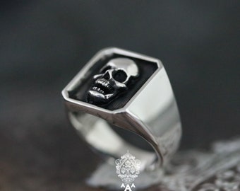 Skull ring,skull silver ring,Skull men ringSterling Silver 925 Black oxidize.