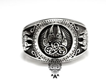 Bär Pfote Slawischer Ring,Wikinger Ring,Wikinger Ring,Wikinger Schmuck,Sterling Silber 925 Schwarz oxidierend.
