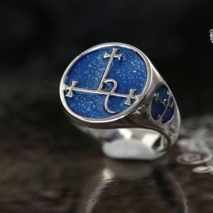 Lilith sigil ring.Sterling Silver 925 Blue Enamel.V3