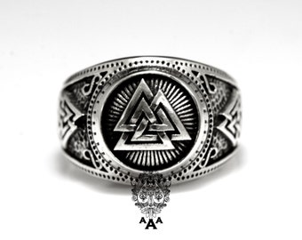 Valknut Wikinger Signet Ring, Wikinger Ring,Wikinger Schmuck,Sterling Silber 925 Schwarz oxidierend.