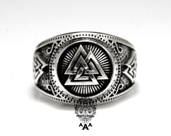 Valknut Viking Signet Ring, Viking ring,Viking jewelry,Sterling Silver 925 Black oxidize.