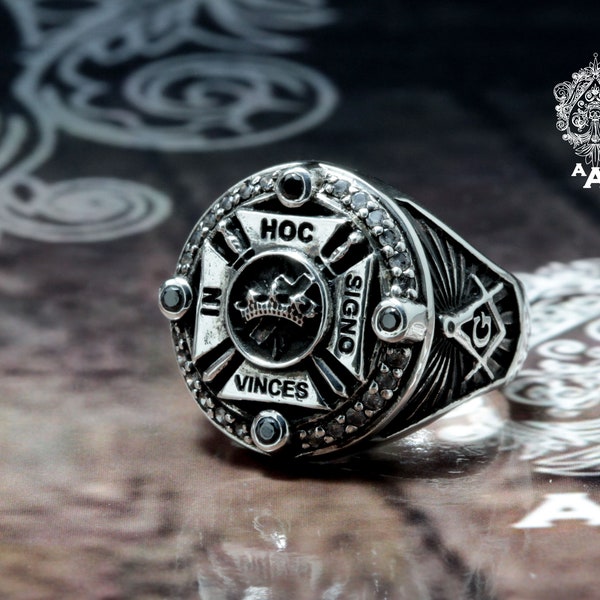 Knight templar ring,in hoc signo vinces knight ring,Knights Templar In Hoc SignoMasonic Freemason ring Silver 925.