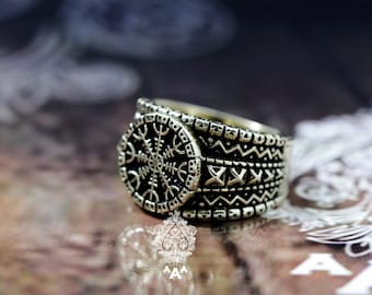 Helm of Awe Ring,Ring Aegishjalmur,Aegishjalmur Helm Of Awe Norse Viking ring.Viking ring,brass ring brass Aegishjalmur.