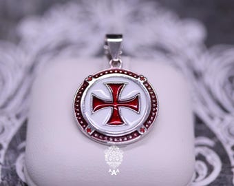 Cross Pendant Knight Templar Cross Enamel Pendant Silver or Brass
