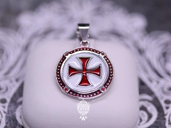 Cross Pendant Knight Templar Cross Enamel Pendant Silver or Brass