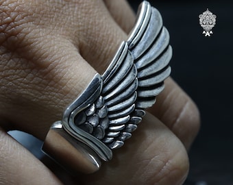 Wing Men Ring,Wing Silver Ring,Wings Ring,Sterling Silver 925 Black.