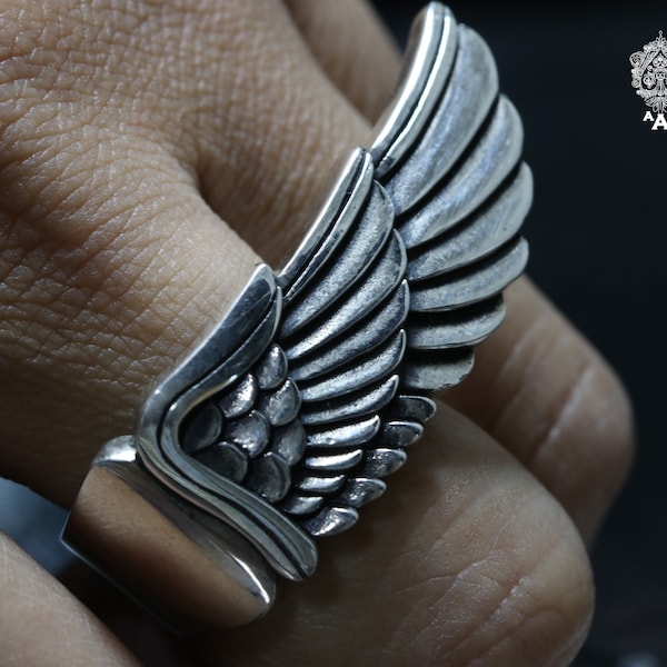 Wing Men Ring,Wing Silver Ring,Wings Ring,Sterling Silver 925 Black.