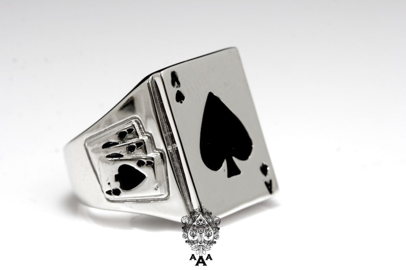 Ace Card Ring Triple Ace Beside Fashion Men's Silver - Etsy