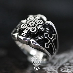 Exorcism ring,Benedict Exorcism ring,Saint Benedict Exorcism Ring,Christian Roman Catholic Mens Ring,V2 , Sterling Silver 925 Ring.