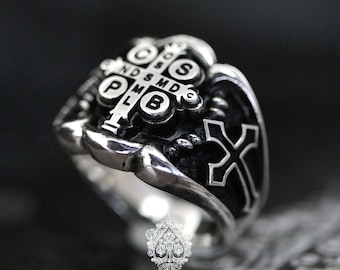 Exorcism ring,Benedict Exorcism ring,Saint Benedict Exorcism Ring,Christian Roman Catholic Mens Ring,V2 , Sterling Silver 925 Ring.