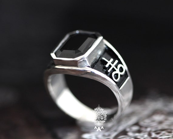 Satanic Cross Onyx Ring Onyx ring Brimstone Ring Ring Sterling Silver 925 Black oxydize. Etsy France