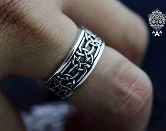 Keltischer Knotenring, Wikinger Schmuck, Sterling Silber 925 Schwarz
