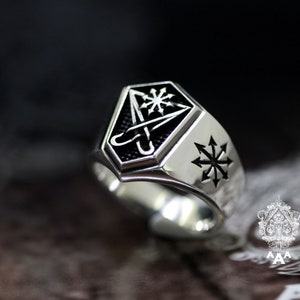 Sigil of Lucifer ring,Chaos star ring,Sterling Silver 925 Black. image 7