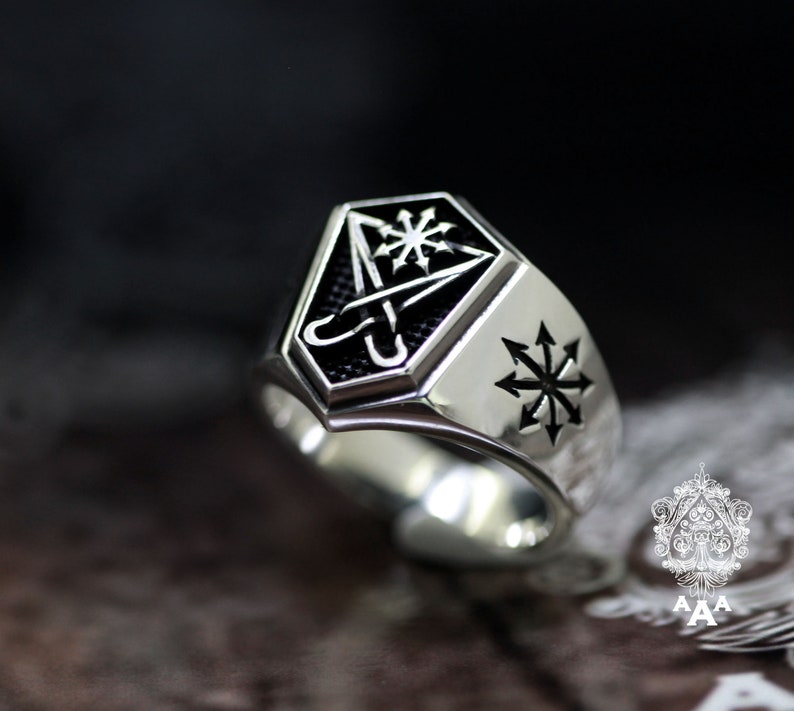 Sigil of Lucifer ring,Chaos star ring,Sterling Silver 925 Black. image 7