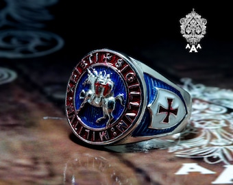 The Seal of Knights Templar Ring Ring Sterling Silver 925 Red Enamel Sterling Silver 925 or Brass