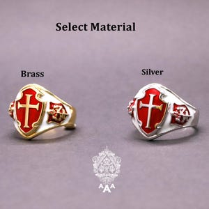 Red Cross Ring Knight Templar Cross Shield Enamel Ring Silver or Brass image 8