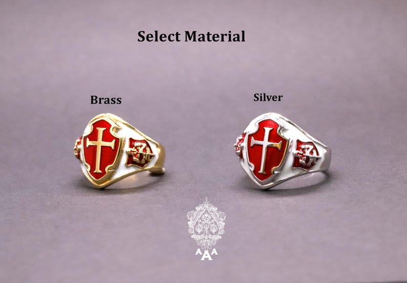 Red Cross Ring Knight Templar Cross Shield Enamel Ring Silver or Brass image 8