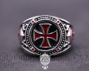 Red Cross Knigth Templar Shiel Black Ring Silver or Brass