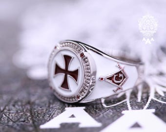 Cross Masonic 32 Ring Mason Compass 32 degree Silver 925