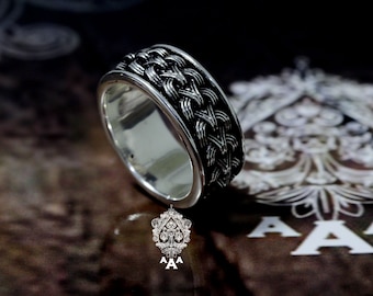 Bague viking nordique, bague homme viking nordique, bague viking, bagues runiques, bijoux viking, argent sterling 925 noir oxydé.