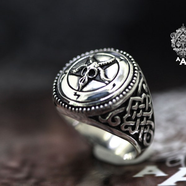 Satanic baphomet ring,satanic ring,Sigil of Baphomet Ring,Ring Sterling Silver 925 Black oxidize.