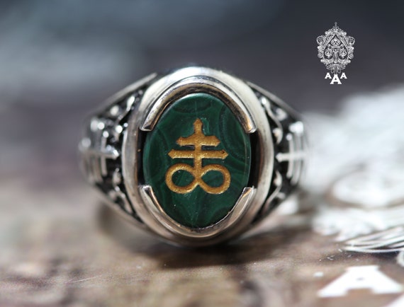 Satanic Cross Malachite Ring malachite Ring ring Sterling Silver