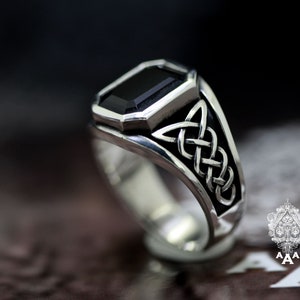 Onyx ring,Onyx Celtic ring, Celtic ring,Series Sterling Silver 925 Black