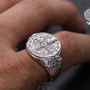 St.Benedic Ring Silver Ring Silver St.Benedic Ring Exorcism Ring Silver 925 White gold Plated