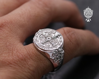 St.Benedic Ring Silver Ring Silver St.Benedic Ring Exorcism Ring Silver 925 White gold Plated