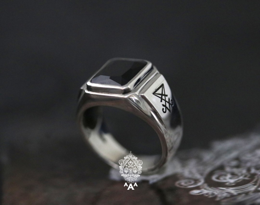 Anillo Sigilo de Lucifer Anillo de ónix, Anillo de plata de ónix Serie  Plata de ley 925 Negro México