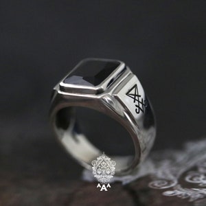 Sigil of Lucifer ring Onyx ring,Onyx silver Ring Series Sterling Silver 925 Black