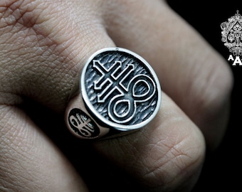 Satanic Cross Ring,Brimstone Ring,Ring Sterling Silver 925 Black oxidize.
