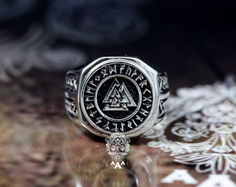 Valknut ring,Valknut Viking Signet Ring, Viking ring,Viking jewelry,New design. Sterling Silver 925 Black.