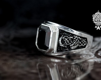 Onyx Ring,Onyx,Wikingerring,Wikingerring,Sterling Silber 925 schwarz oxidiert.