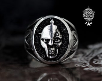 spartan ring,spartan Skull ring,300 spartans ring,Mens ring,spartan jewelry,Sterling Silver 925 Black oxidize.