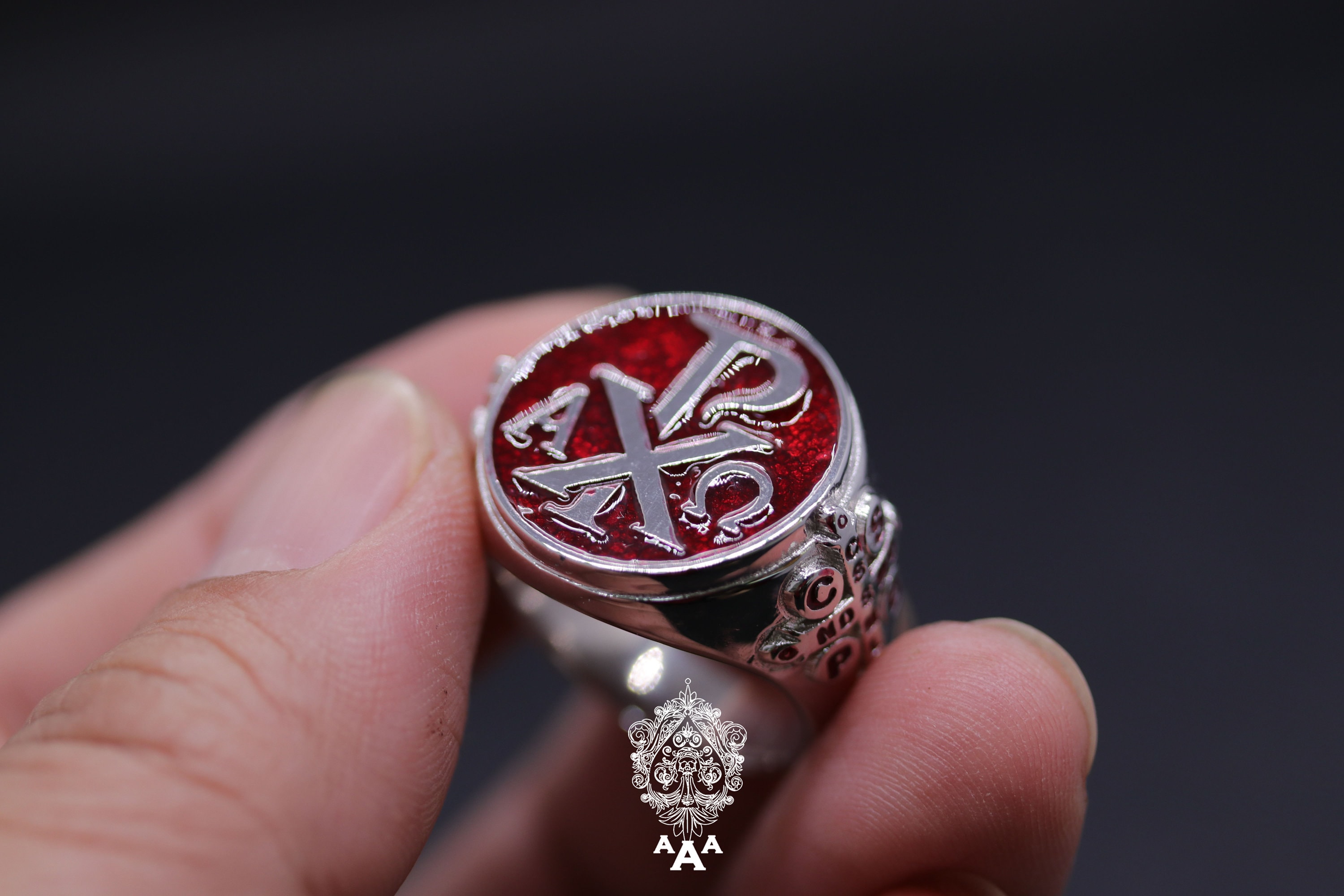 Alpha Omega Ring Silver Ring Silver 925 Alpha Omega Ring Red Enamel Chi ...