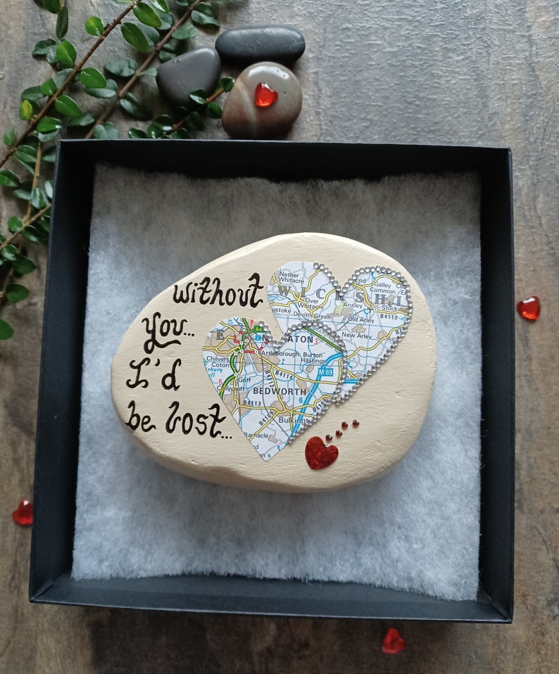 Anniversary gift for wife, For husband, Love token for partner, I be lost without you gift, Love pebble image 3