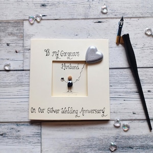 Silberne Hochzeit für Ehemann, Ehemann 25. Jahrestag Karte, Hochzeitskarte für Ehemann, Pebble Art Karte